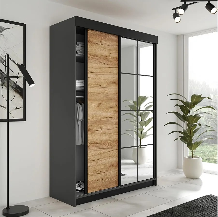 Szafa Przesuwna LAMARO 138 Grafit/Dąb Craft