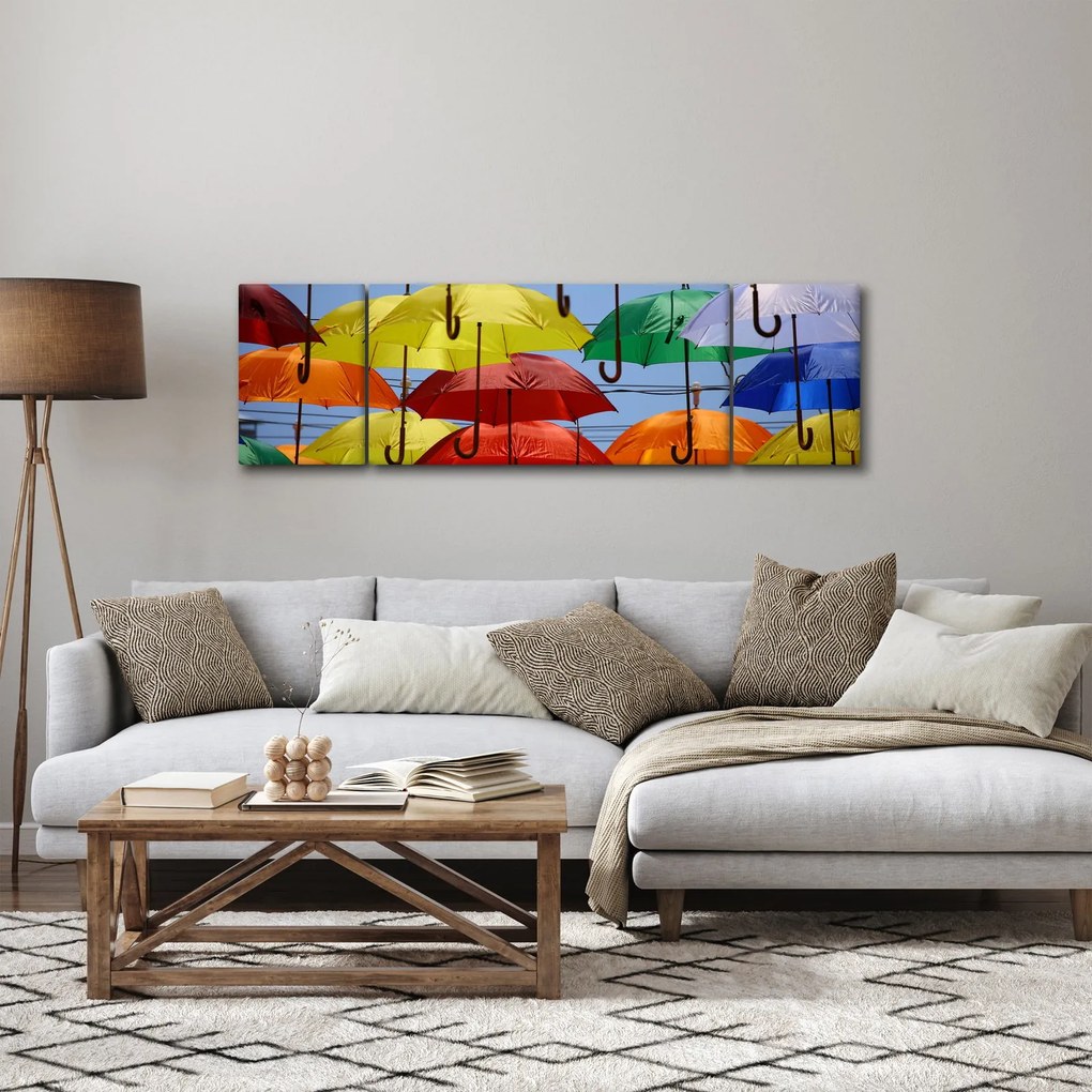 Obraz kolorowych parasoli (170x50 cm)