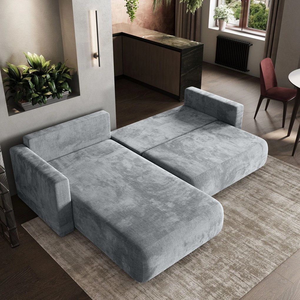 Masseno Narożnik TURIN z funkcją spania i pojemnikiem na pościel Narozniki L, Rozkładana sofa - Jasnoszary, MONOLITH 84