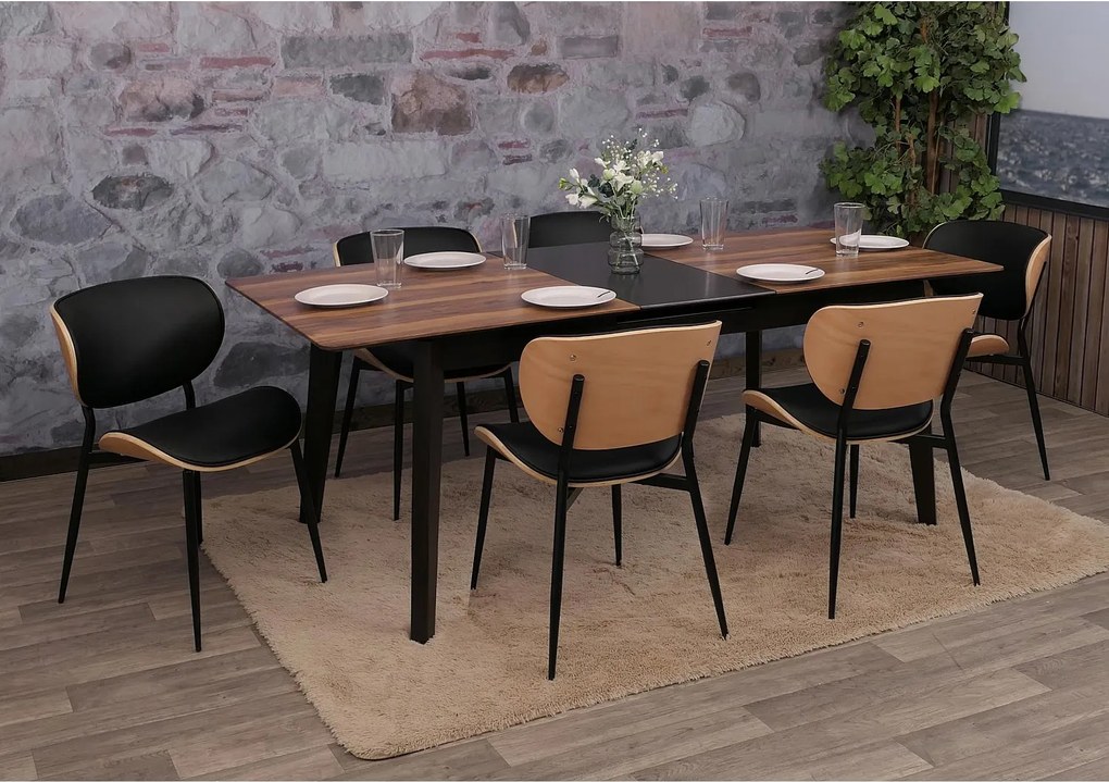 Krzesło do jadalni MCW-O45 (zestaw 6 sztuk),  naturalny, czarny