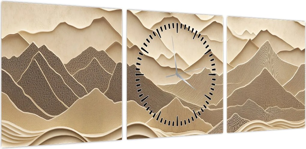 Obraz - 3D linie gór (z zegarem) (90x30 cm)