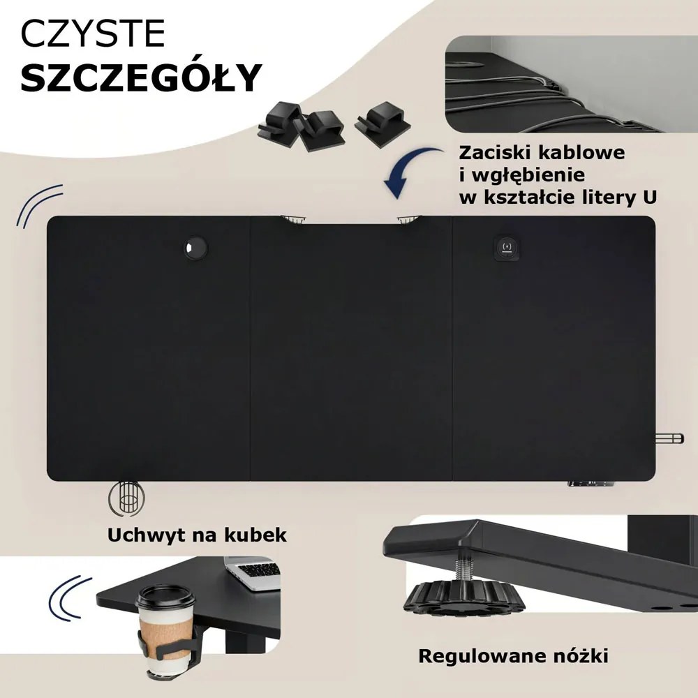 Regulowane biurko biurowe FLEXI, 160x75x72–117cm, czarne Casaria