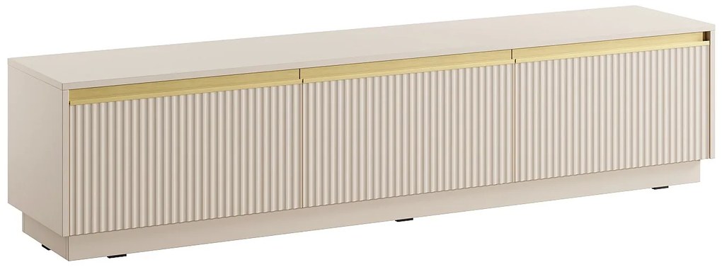 Szafka RTV wisząca lub stojąca 3-drzwiowa z MDF - Beżowy i złoty - POSINIA marki Pascal Morabito