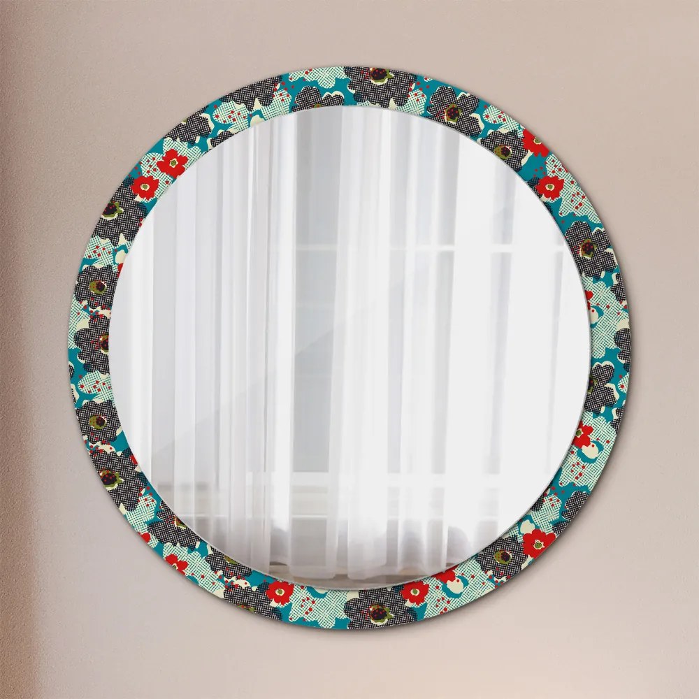 Lustro dekoracyjne okrągłe Retro kwiaty wzór