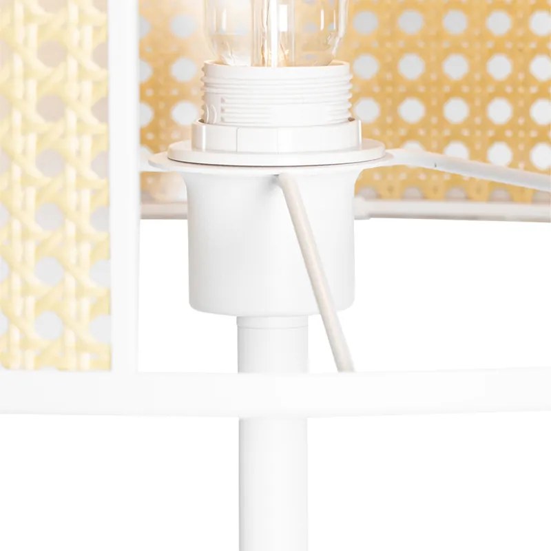 Orientalna lampa podłogowa biała z rattanu 40 cm - Akira Retro Oswietlenie wewnetrzne