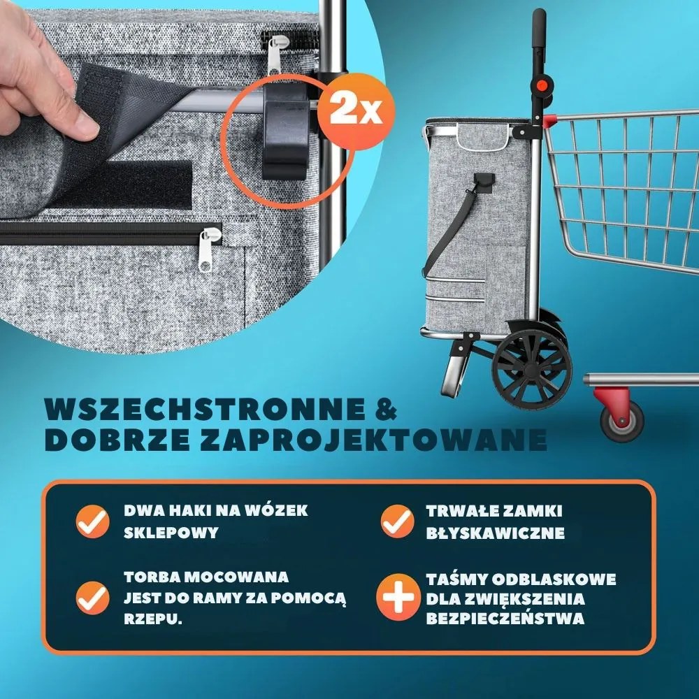 Torba na zakupy na kółkach EASY, 50l, szara Monzana