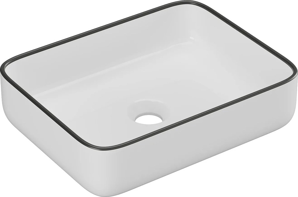 Umywalka nablatowa prostokątna ceramiczna - Biały z czarnym brzegiem - 50 x 39 cm - JUNIKO II