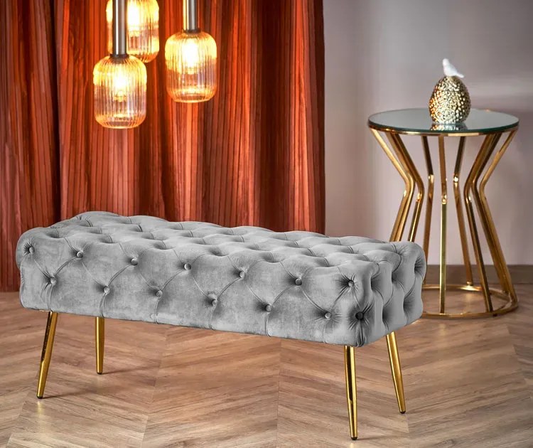 Szara pikowana ławka do przedpokoju w stylu glamour - Costro