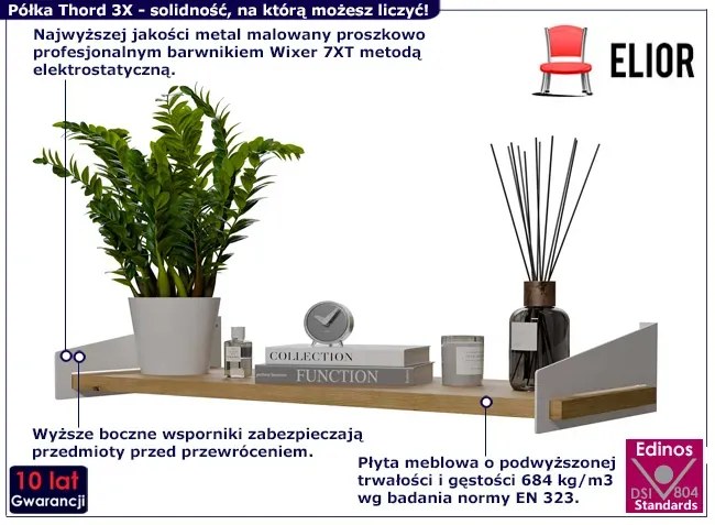Industrialna Półka Biały Ścienna + Dąb Artisan R7-F65