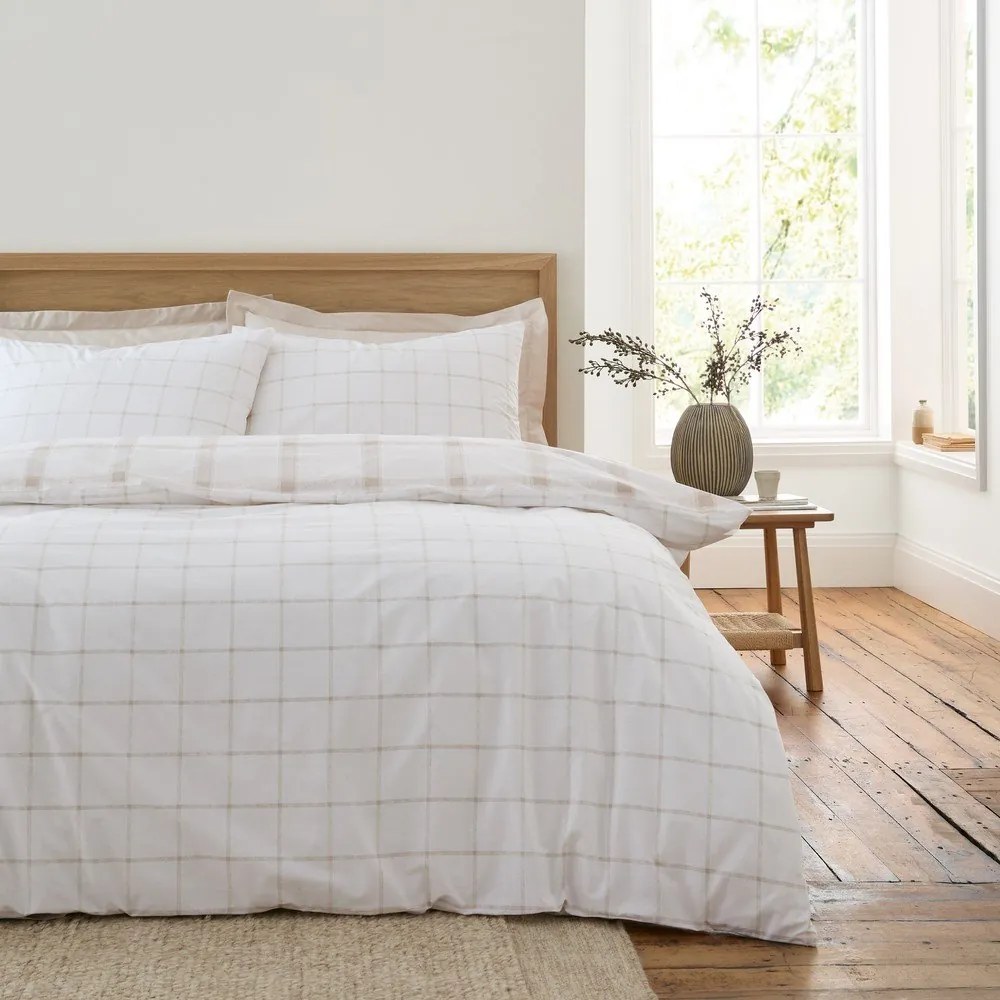Beżowa bawełniana pościel dwuosobowa 230x220 cm Oxton Check – Bianca