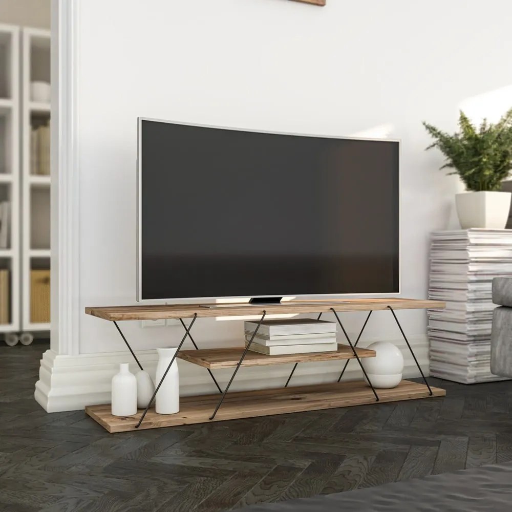 Szafka pod TV w dekorze orzecha 120x33 cm Canaz – Kalune Design