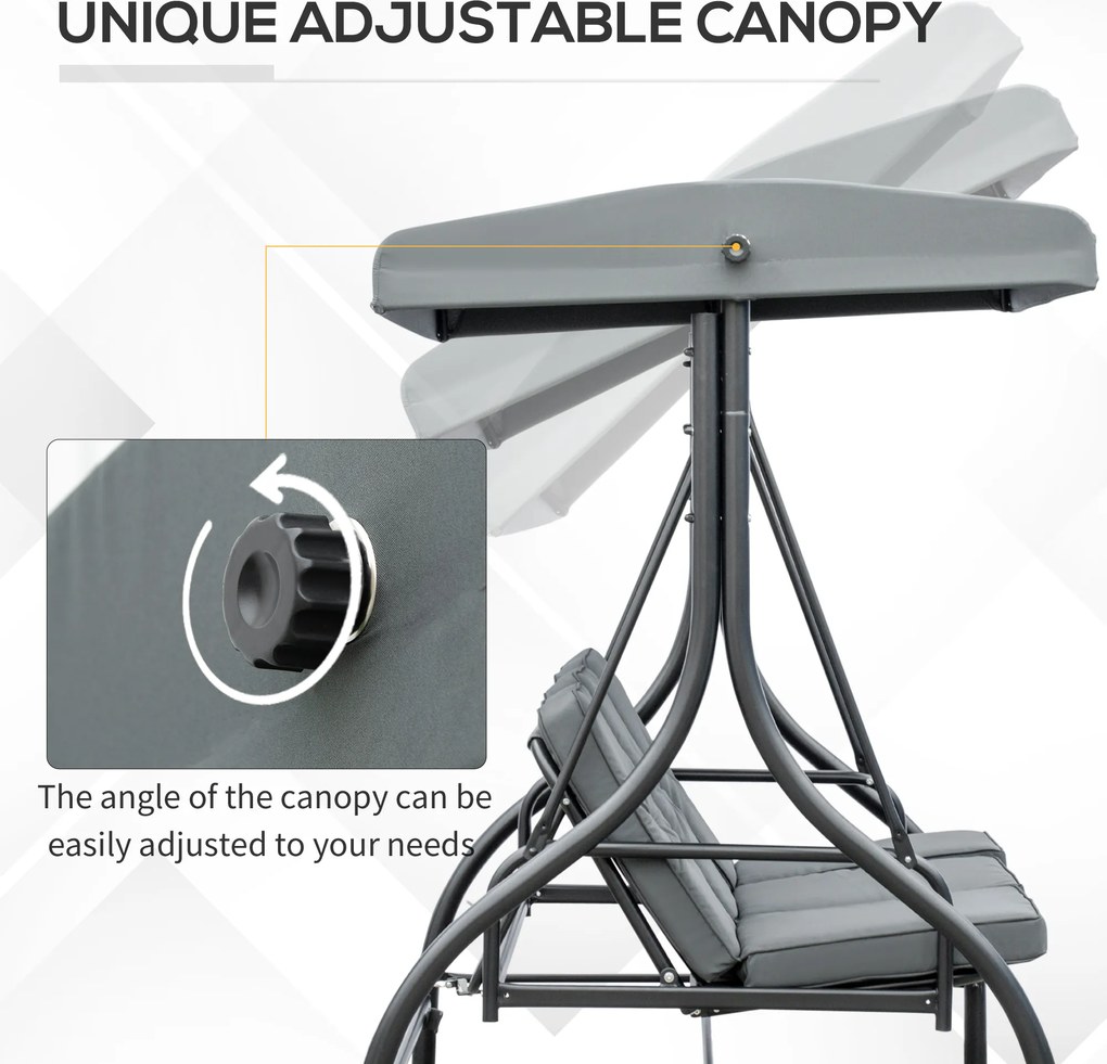 Outsunny Ławka Huśtawkowa, Huśtawka Hollywood z Ochroną Przeciwsłoneczną, Huśtawka Ogrodowa, Huśtawka na Werandę, 3 Miejsca, Łóżko Huśtawkowe