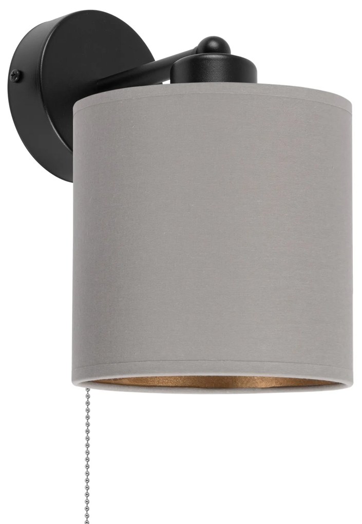 Czarny kinkiet LED z włącznikiem z szarym abażurem SHWD-C-1010SC-GR je