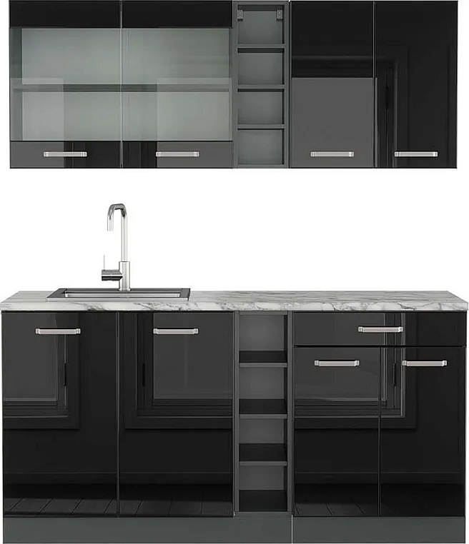 Pojedyncza kuchnia czarny/antracyt o wysokim połysku 160x60x81.6 r-line