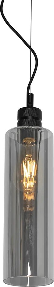 Nowoczesna lampa wisząca czarna z dymionym szkłem - Stavelot