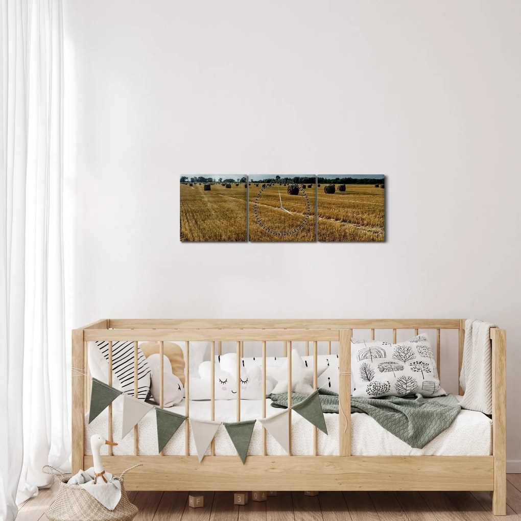 Obraz zebranego pola zboża (z zegarem) (90x30 cm)