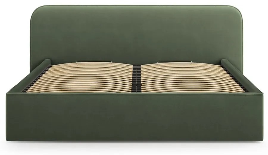 Zielone tapicerowane łóżko dwuosobowe ze schowkiem i stelażem 140x200 cm Elizabeth – Micadoni