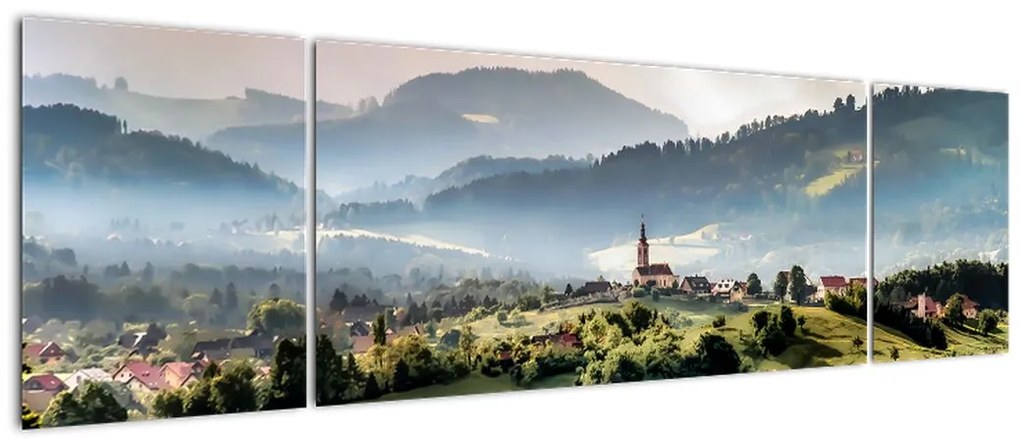 Obraz - wieś we mgle (170x50 cm)