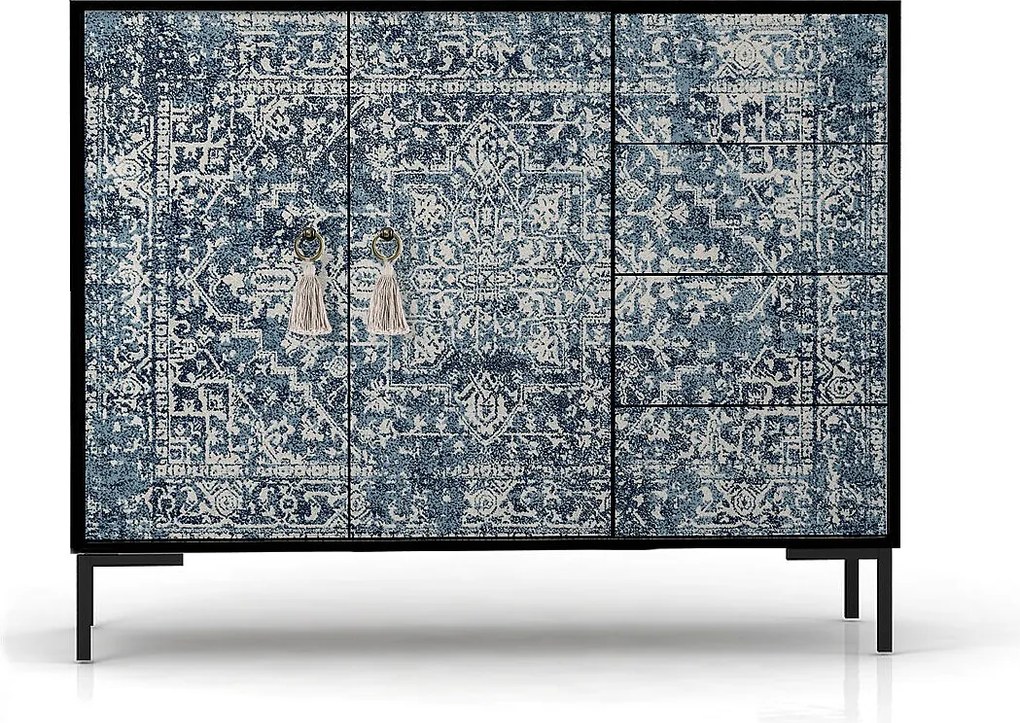 Niski kredens z 2 drzwiami i 4 szufladami z nadrukowanego MDF