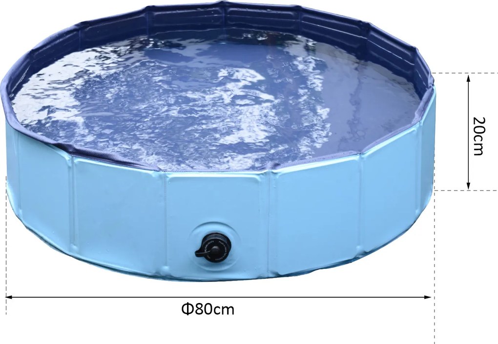 PawHut Basen dla psów Niebieski brodzik kąpielowy Ø80x20cm Plastik i drewno | Aosom PL