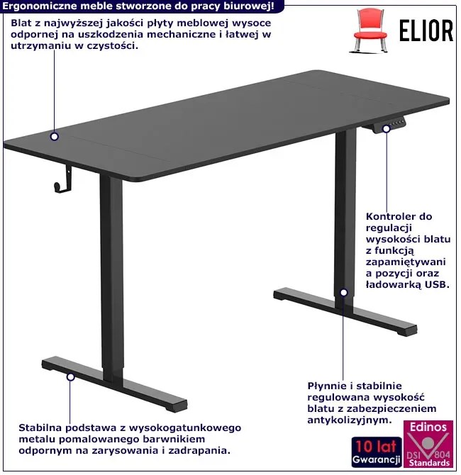 Czarne elektryczne biurko ergonomiczne do pracy na stojąco - Evron 5X
