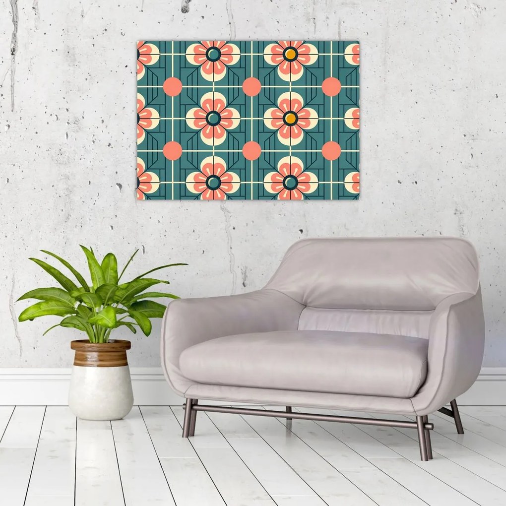 Obraz na szkle - Retro wzór z kwiatami (70x50 cm)