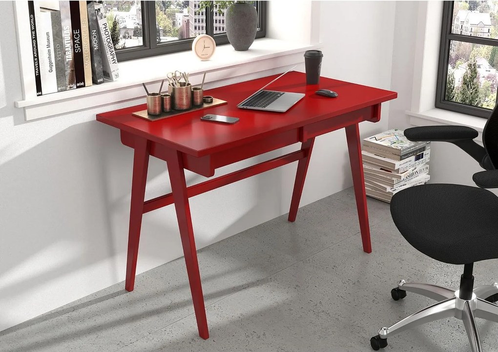 Drewniane biurko z szufladami Visby EDDA / czerwony