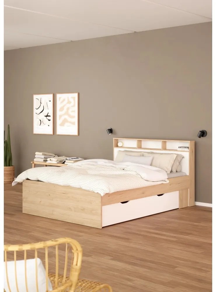 Łóżko dwuosobowe w dekorze dębu ze schowkiem bez stelaża 140x200 cm Ikast – Tvilum