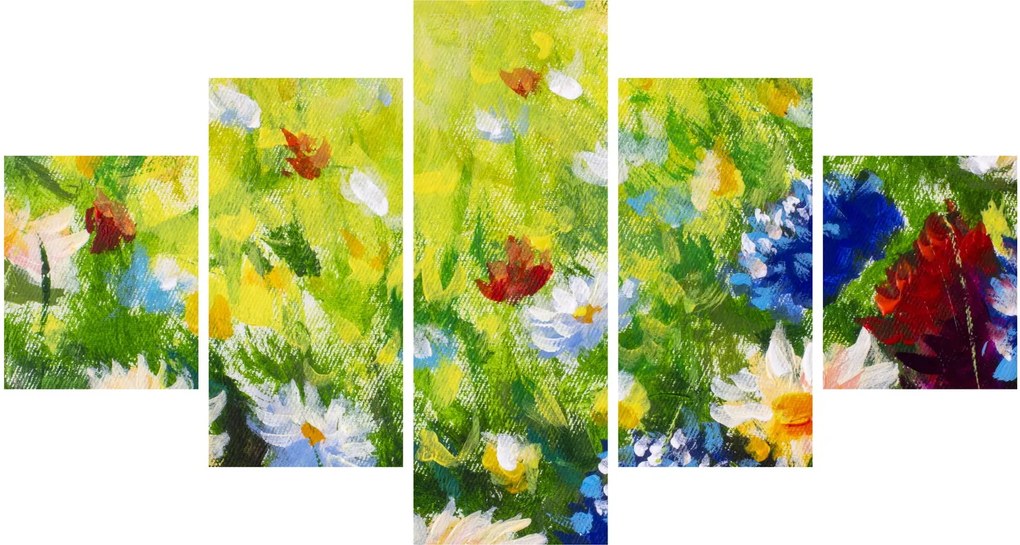 Obraz kwitnącej łąki, obraz olejny (125x70 cm)