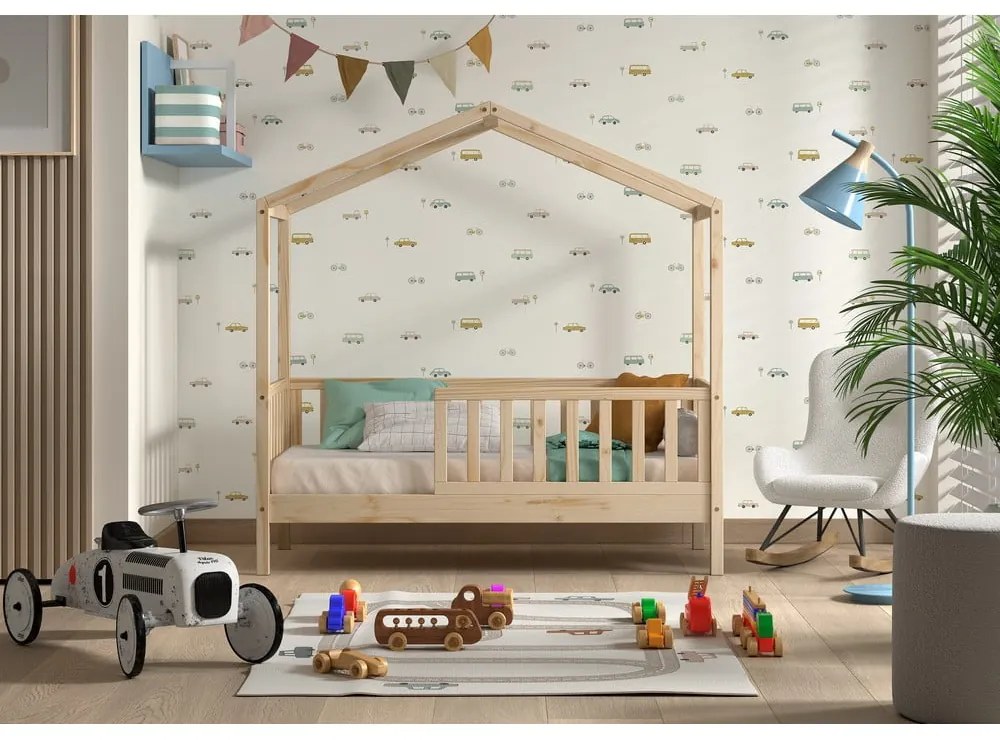 Łóżko dziecięce z litego drewna sosnowego w kształcie domku ze stelażem 70x140 cm DALLAS – Vipack
