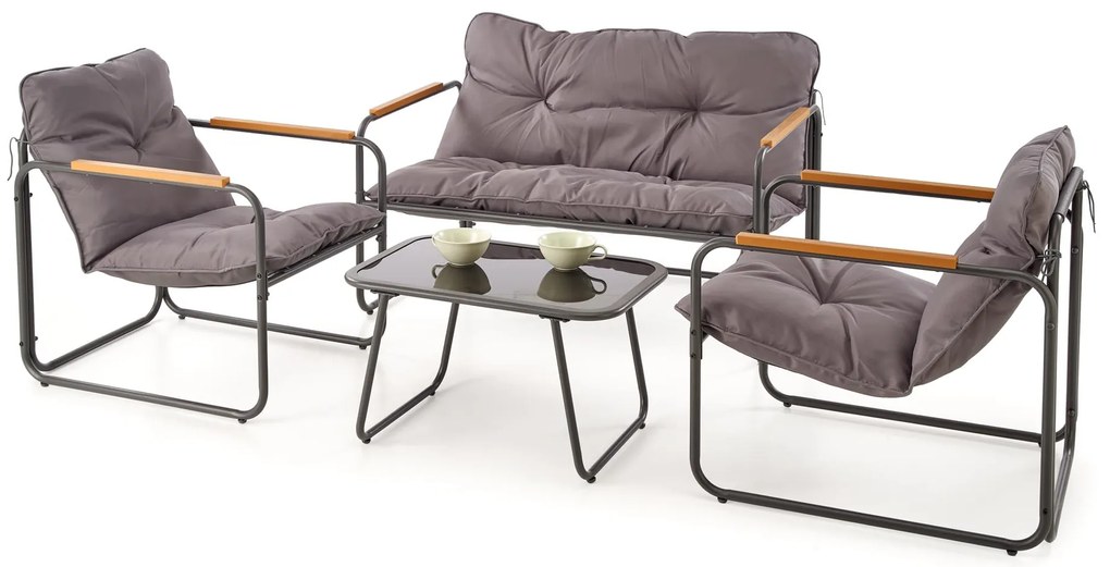 HUDSON Zestaw ogrodowy HUDSON sofa, 2 fotele, ława, popielaty nowoczesny
