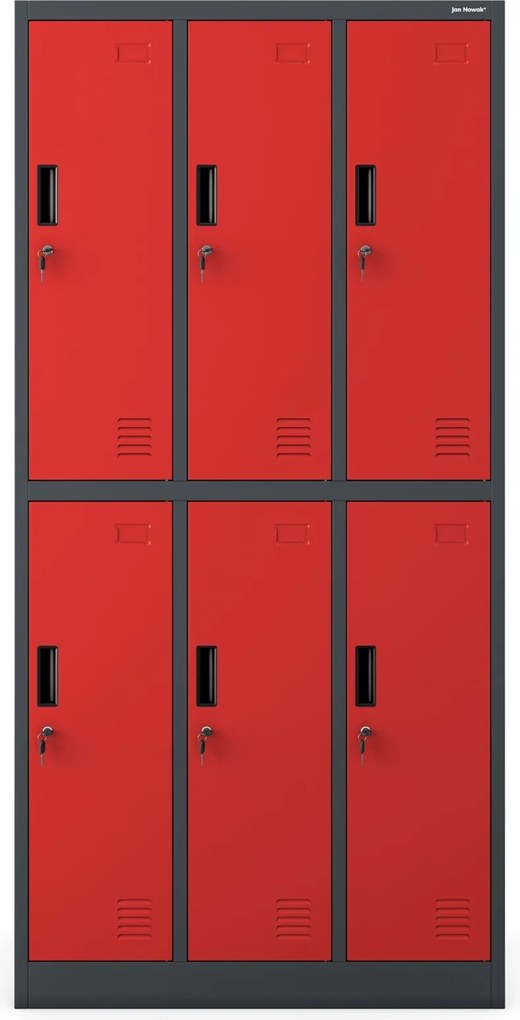 Szafa szkolna 6-skrytkowa Igor 90x45x185 cm antracyt/czerwony
