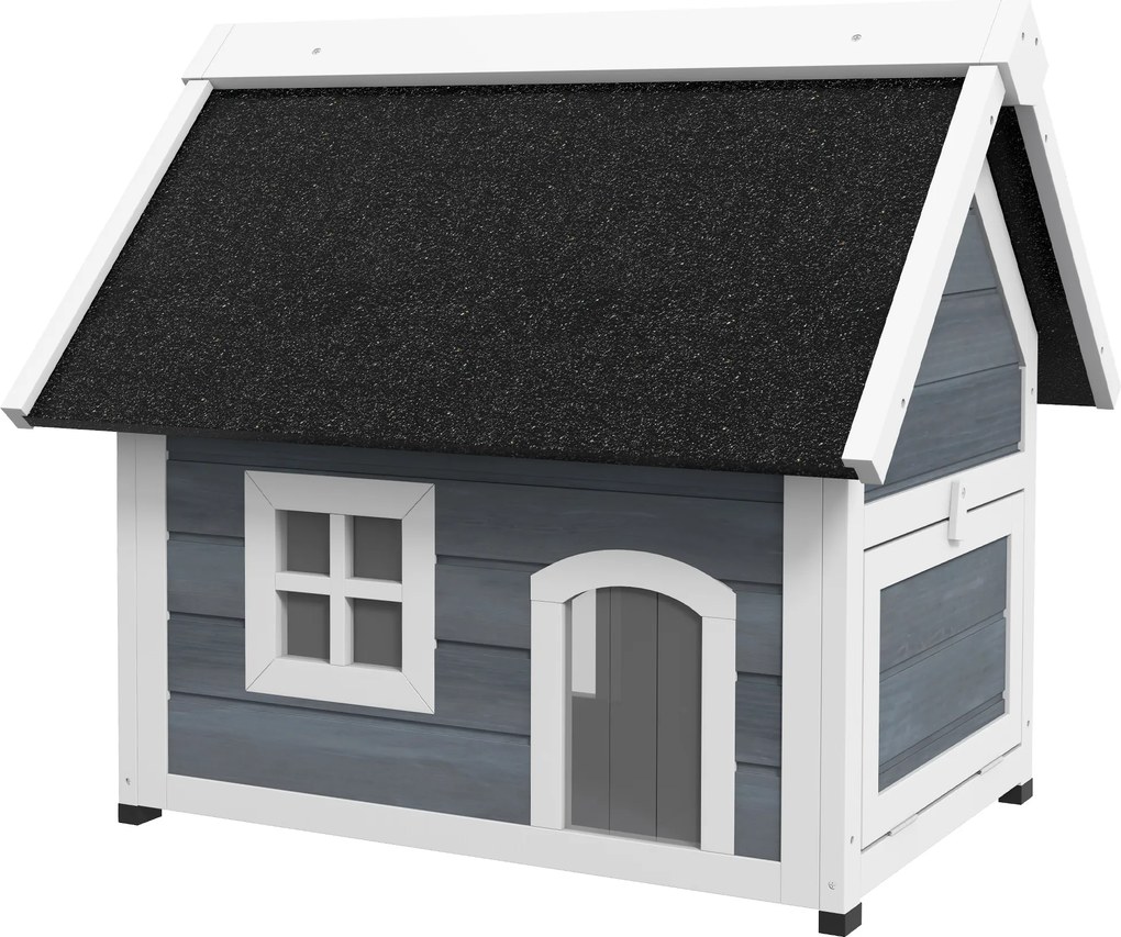 PawHut Domek dla kota, odporny na warunki atmosferyczne, z oknem, 77x57,5x68cm, Szary/Czarny