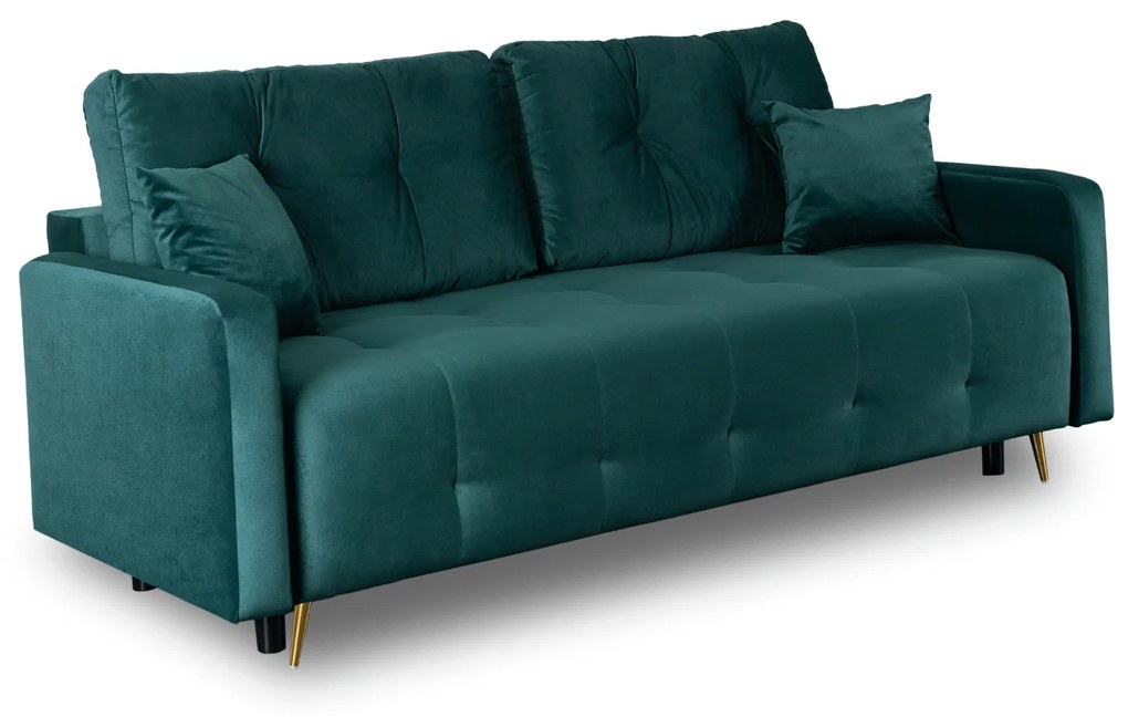 Sofa z Funkcją Spania SEUL Rozkładana Dwuosobowa Welurowa Zielona Nowoczesna do Salonu