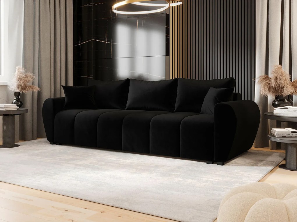 Czarna welurowa nowoczesna sofa rozkładana  K3-C47