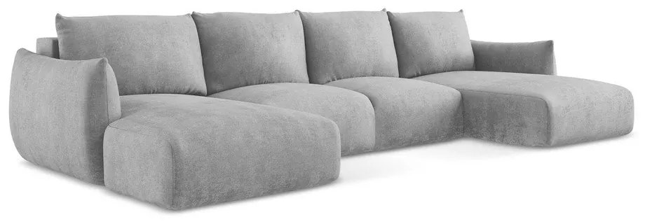 Jasnoszary rozkładany narożnik z tkaniny szenilowej (w kształcie litery U) Leila – Makamii