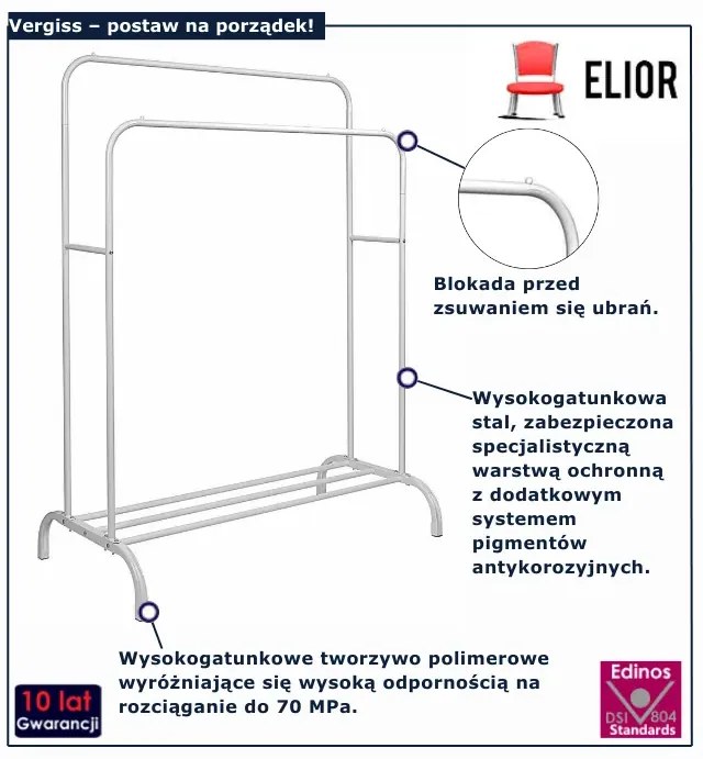 Minimalistyczny biały wieszak stojący na ubrania S3-S80
