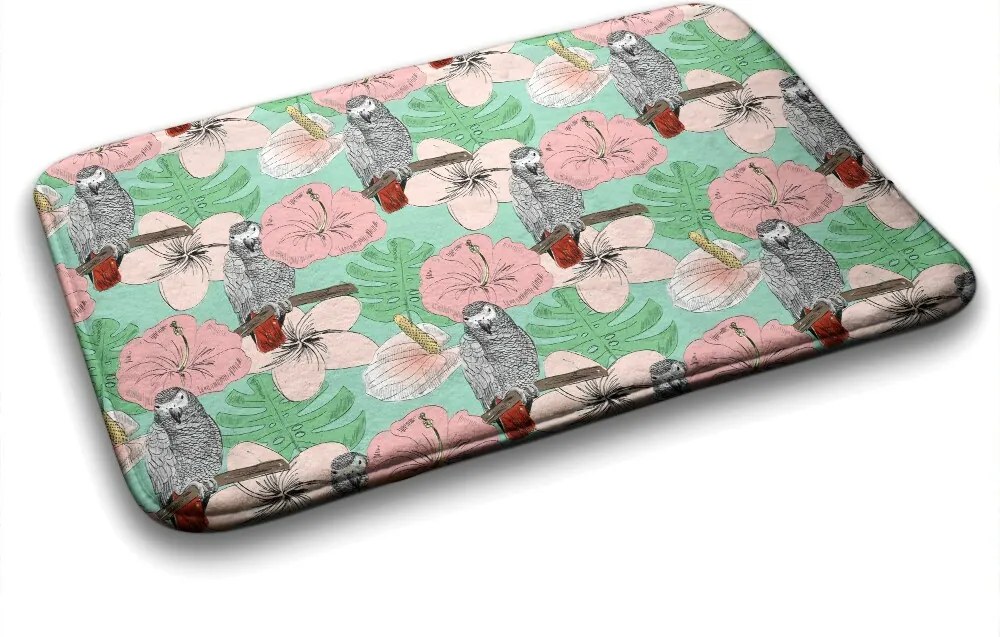 Antypoślizgowy dywanik łazienkowy Antypoślizgowy dywanik łazienkowy Ptaki Papuga Kwiaty
