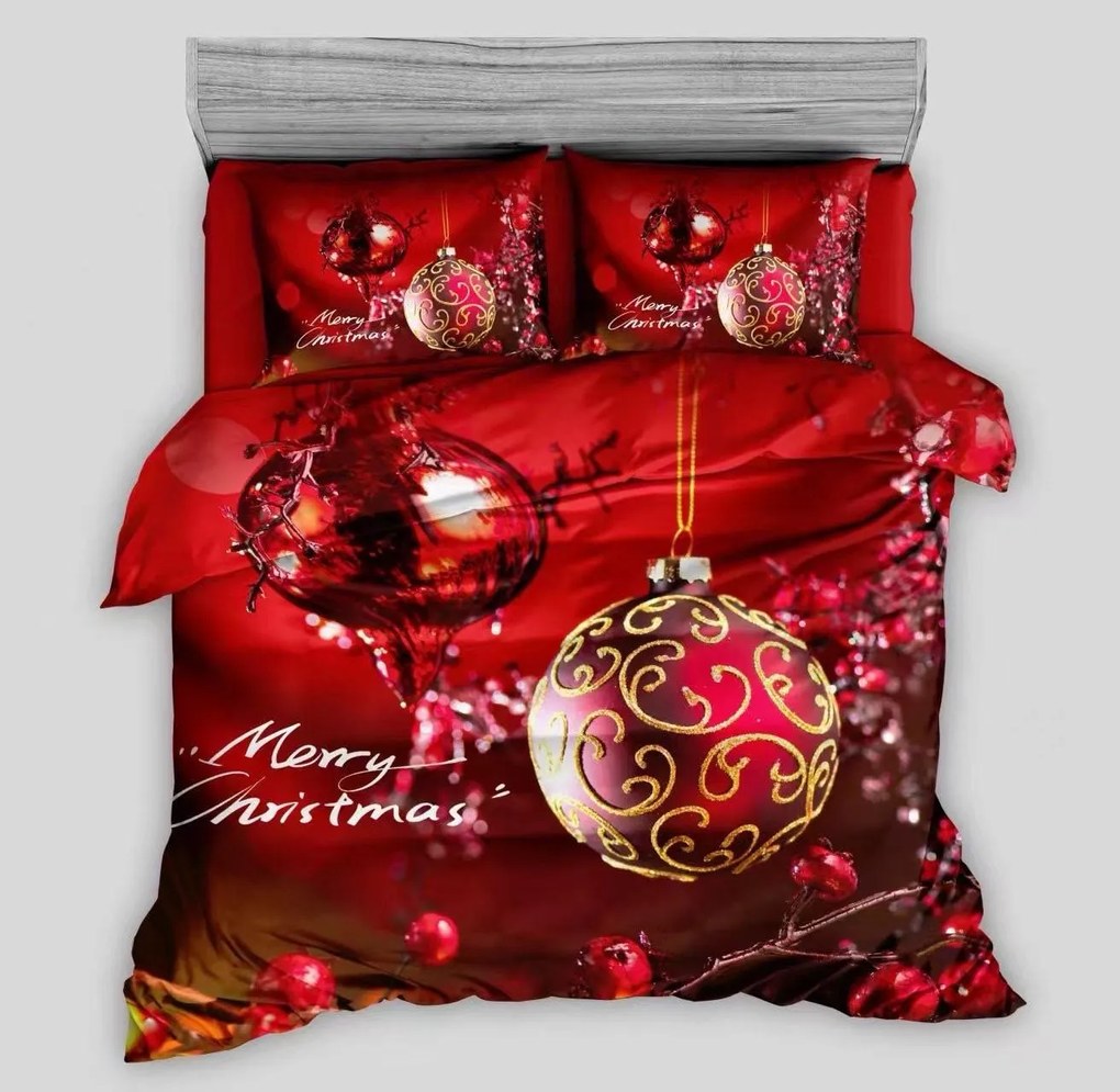 PrzytulneMieszkanie.pl PrzytulneMieszkanie.pl 3D Bawełniana pościel MERRY CHRISTMAS czerwona Rozmiar pościeli: 70 x 90 cm | 140 x 200 cm