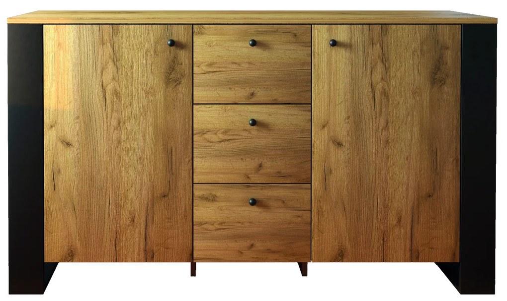 Komoda Dwudrzwiowa z Szufladami do Salonu ERISA 140 cm Dąb Craft/Złoty Loft