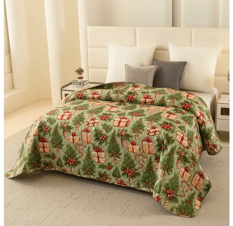 Narzuta na łóżko ze wzorem CHRISTMAS PRESENTS, zielony Rozmiar: 170 x 210 cm