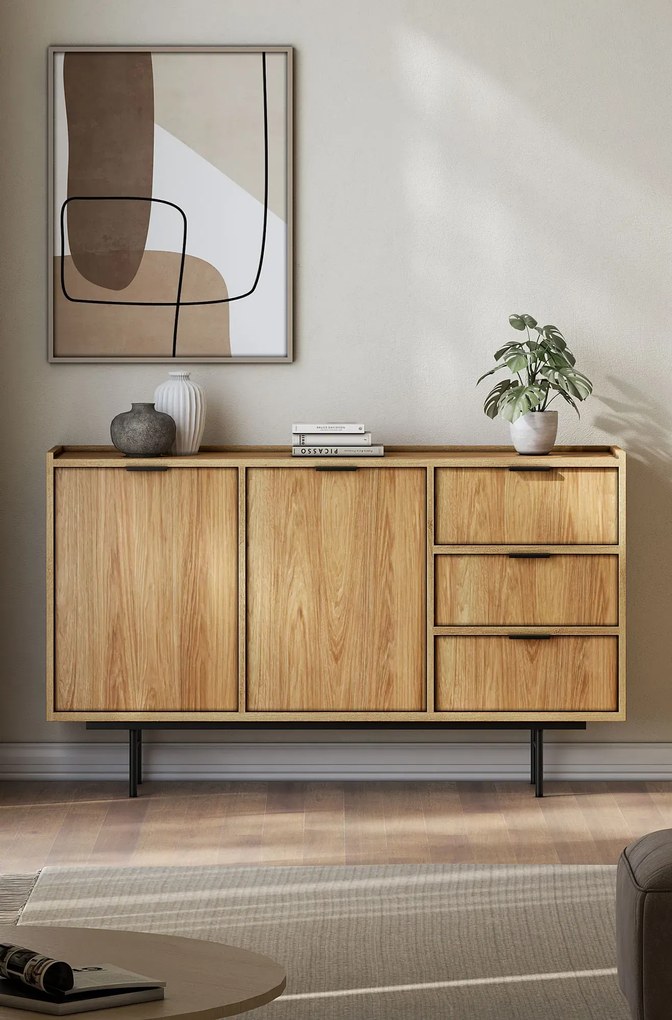 Duża komoda z półkami i szufladami hikora naturalna T3-B96