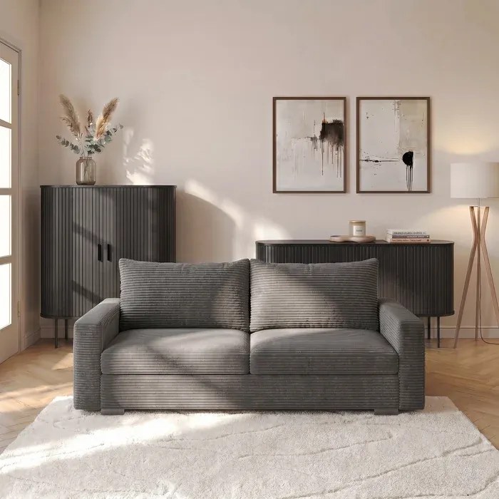 Sofa z Funkcją Spania DRAVOS Szara Sztruksowa Nowoczesna