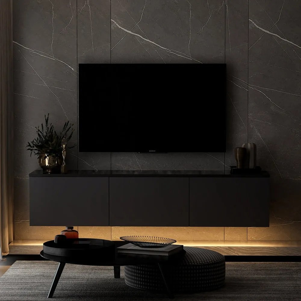 Antracytowa szafka pod TV 160x35 cm Neon – Kalune Design