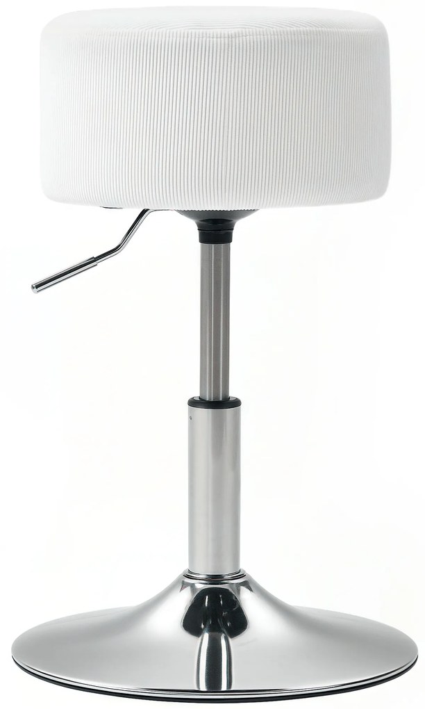 HOMCOM Stołek Barowy, Wyściełany z Metalową Ramą, Wygląd Kordu, Regulowana Wysokość, Obrotowy 360°, Biały