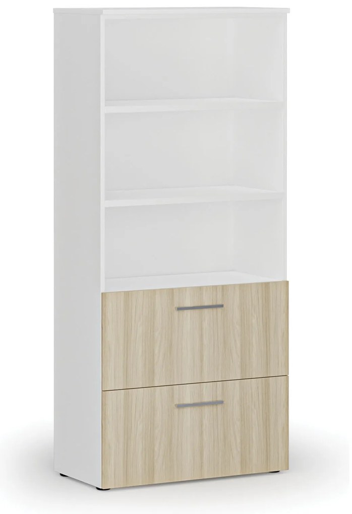 Szafa z szufladami na teczki zawieszkowe PRIMO WHITE, 800 x 420 x 1781 mm, biały/dąb naturalny