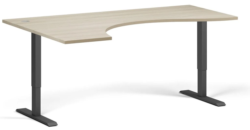 Ergonomiczne biurko z regulacją wysokości, 180x120 cm, 2 silniki, L/P, czarna podstawa, dąb naturalny