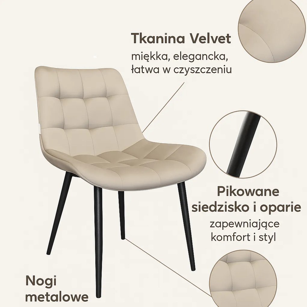Krzesło Cherry welur na metalowych nogach - tapicerowane : Kolor tkaniny - VELVET - MG06