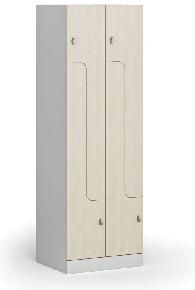 Metalowa szafka ubraniowa S1 Z, 4-drzwiowa, 1850 x 600 x 500 mm, demontaż, zamek obrotowy, drzwi laminowane, brzoza