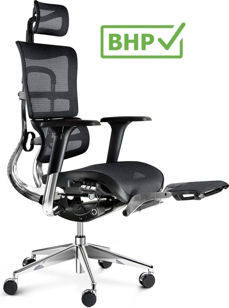 Fotel biurowy z podnóżkiem Diablo V-Master, zgodny z normą BHP, kolor czarny